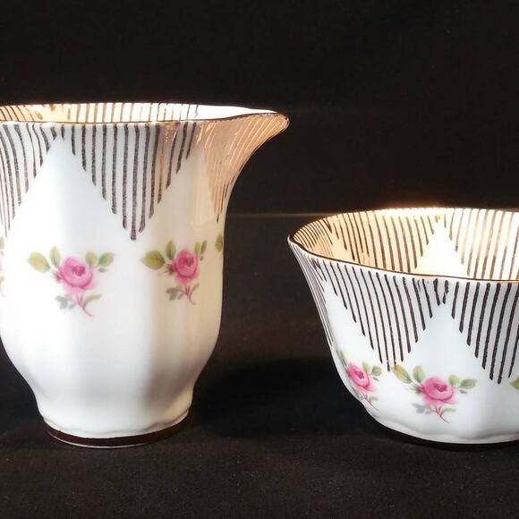 SALE Royal Imperial Sugar n Creamer Pink Roses 22k Gold - Picture 8 of 16